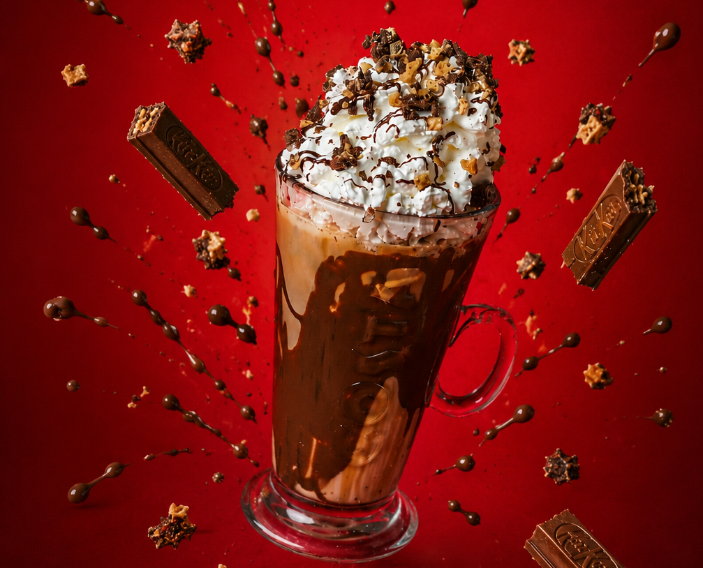 Crunchy Latte roppanós ostyadarabokkal és kakaós szósszal made with KITKAT® Mix-in & KITKAT® Sauce